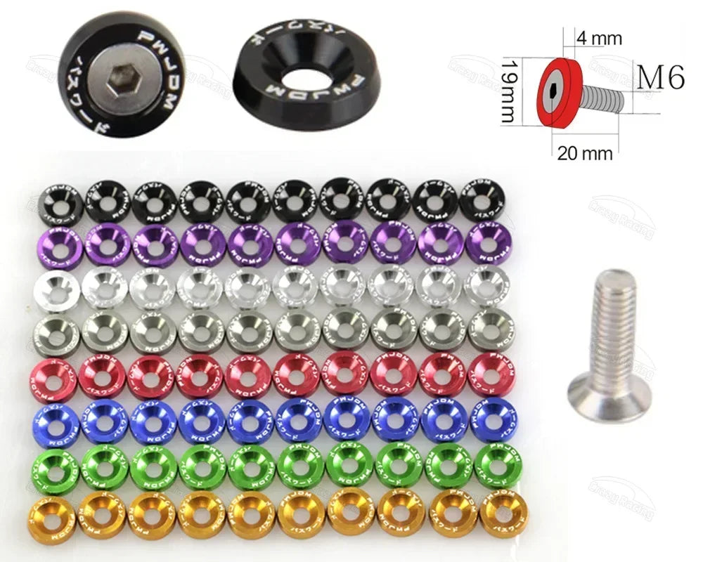 10Pcs/Pack M6 Spacer Screw Set Aluminum Fender Washers and Bolt License Plate Frame Washer Bolts For Automobile Modification